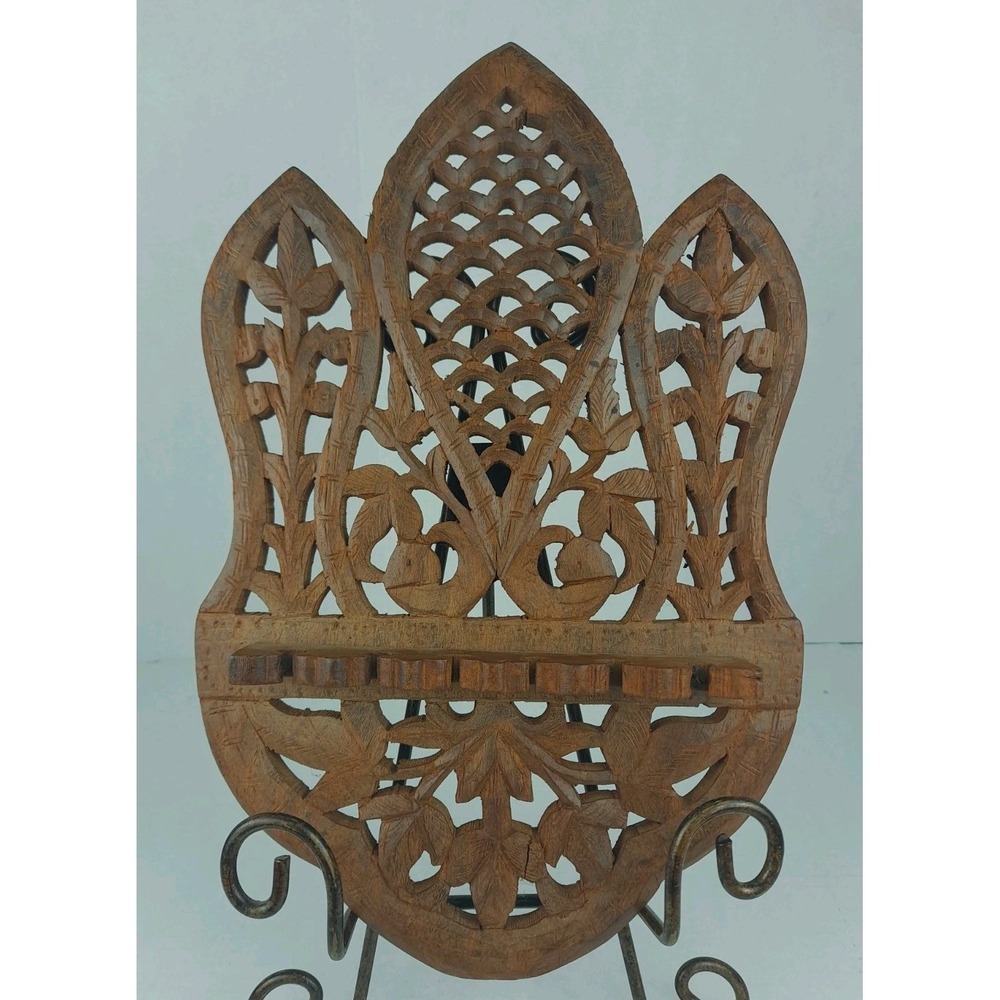 Handmade Carved Oranated Wood Shelf Spoon Holder India 12" X 8"